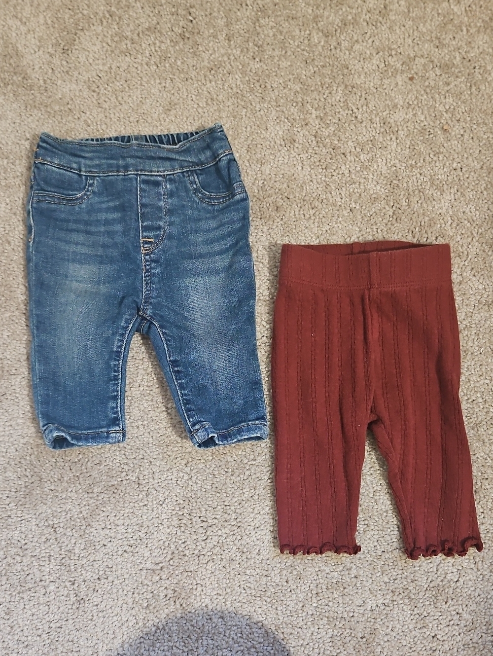 Baby Stretch Polo Denim Pants and Little Co. Ribbed Leggings- Size 3 months